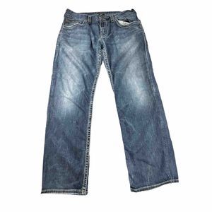 Silver Jeans Co Zac Jeans Mens 36x32 Blue Denim Pants Zip Fly Straight Leg